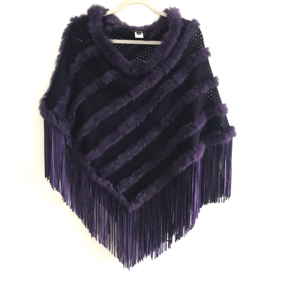ALBERTO MAKALI Fur Poncho w/ Fringe Purple! S/M - Picture 2 of 8